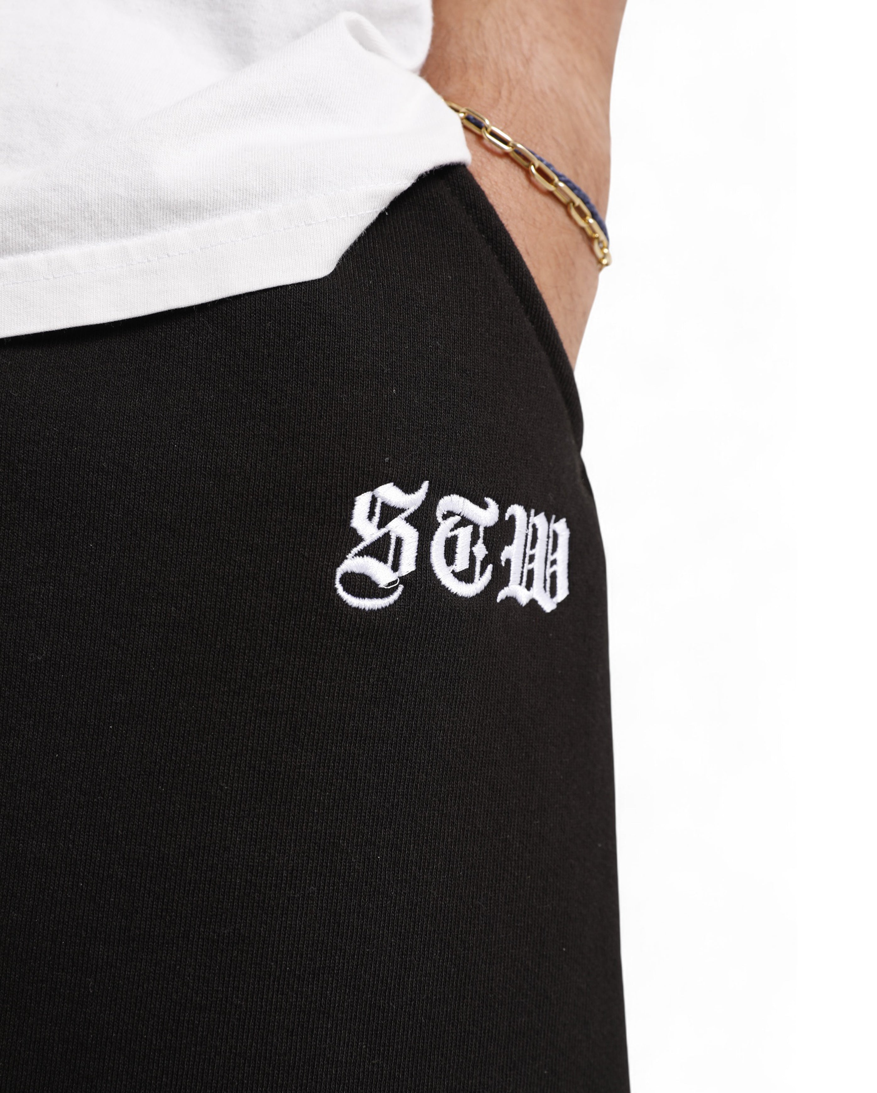 Starcow-Fleece Sweat Pant STW Brodé Black White-Starcowparis