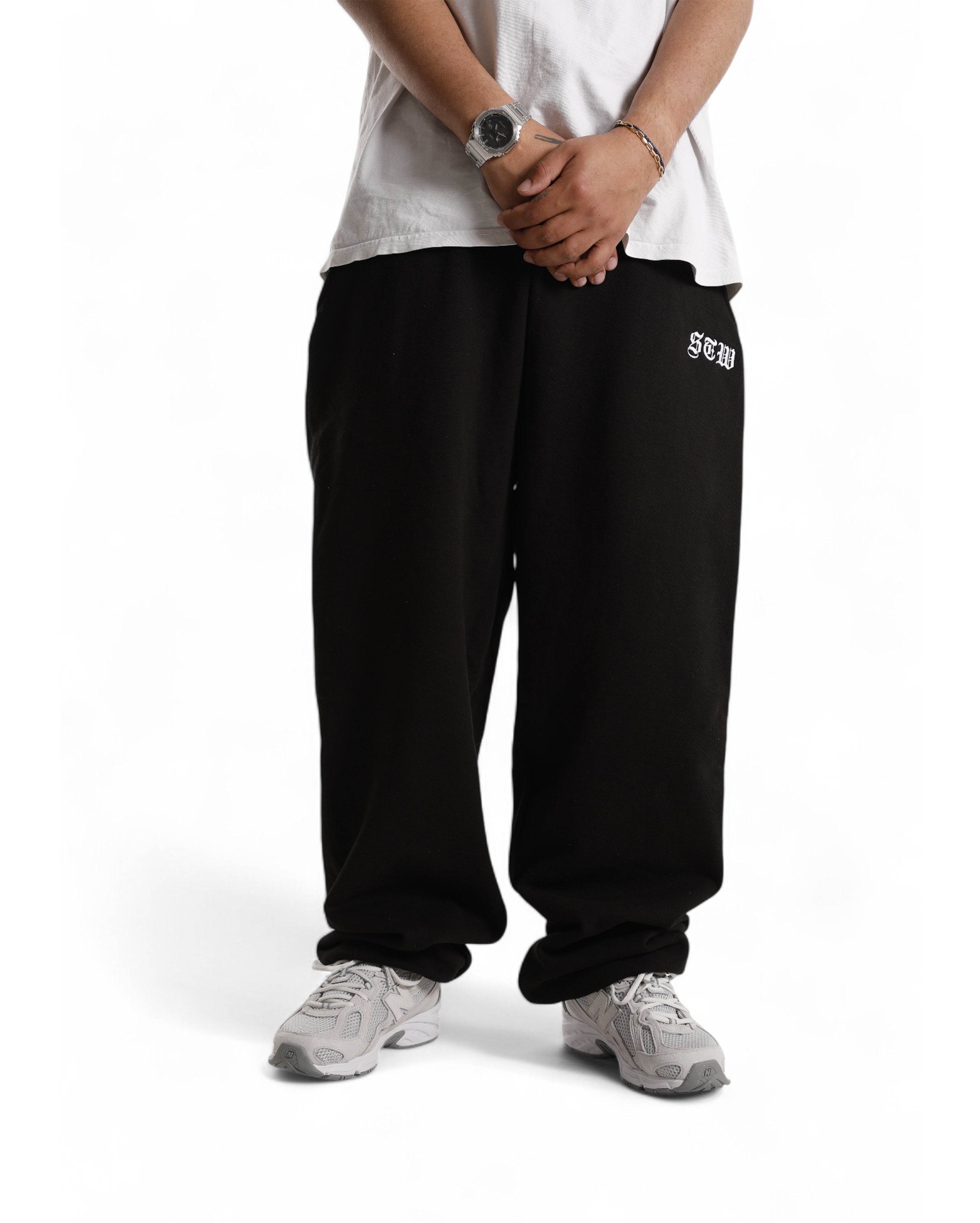 Starcow-Fleece Sweat Pant STW Brodé Black White-Starcowparis