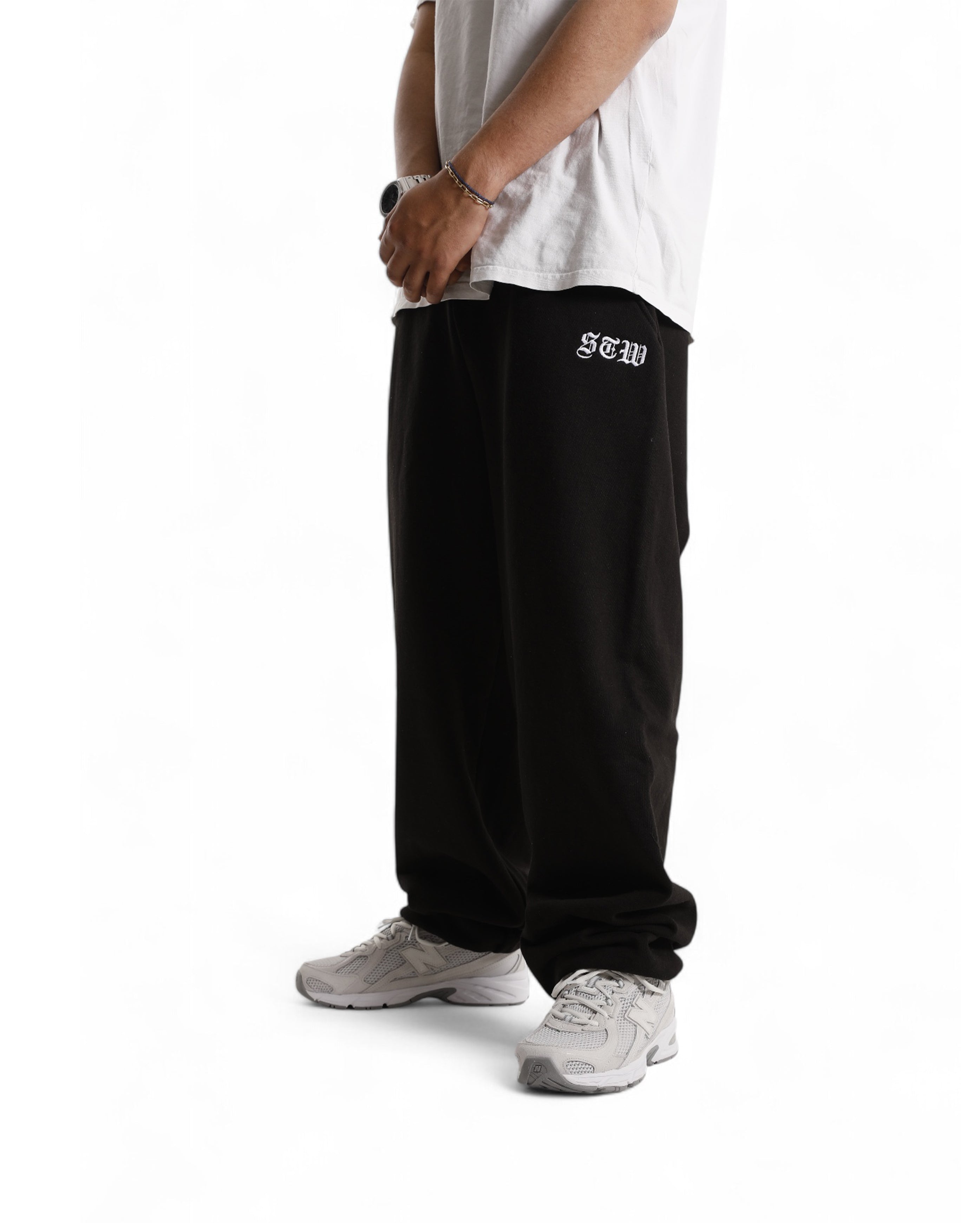 Starcow-Fleece Sweat Pant STW Brodé Black White-Starcowparis