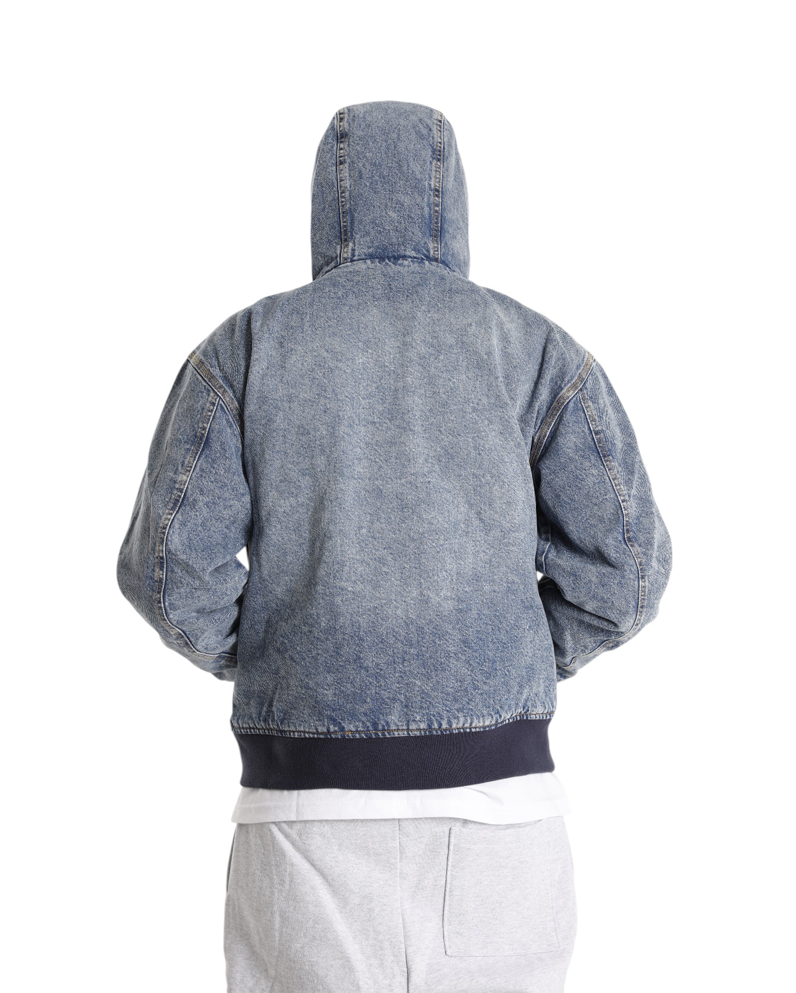Hooded Denim Jacket Rinsed Fade Blue