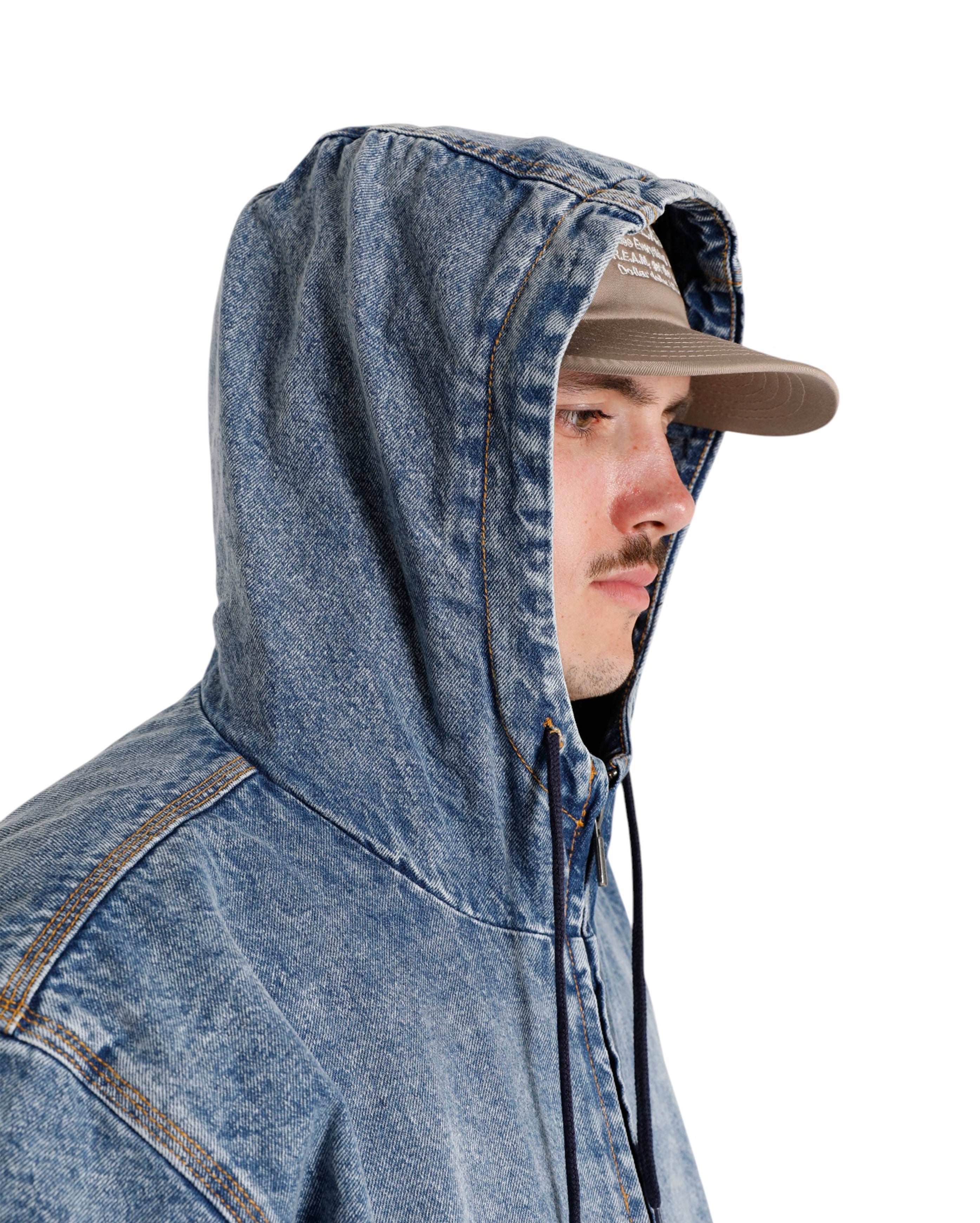 Hooded Denim Jacket Rinsed Fade Blue