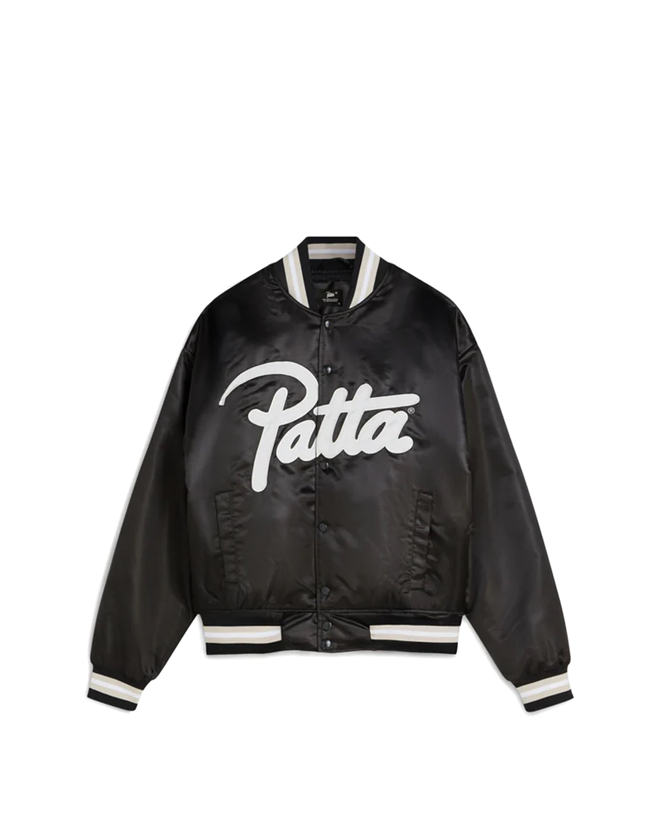 Script Logo Satin Varsity Jacket Black - Starcowparis - 1