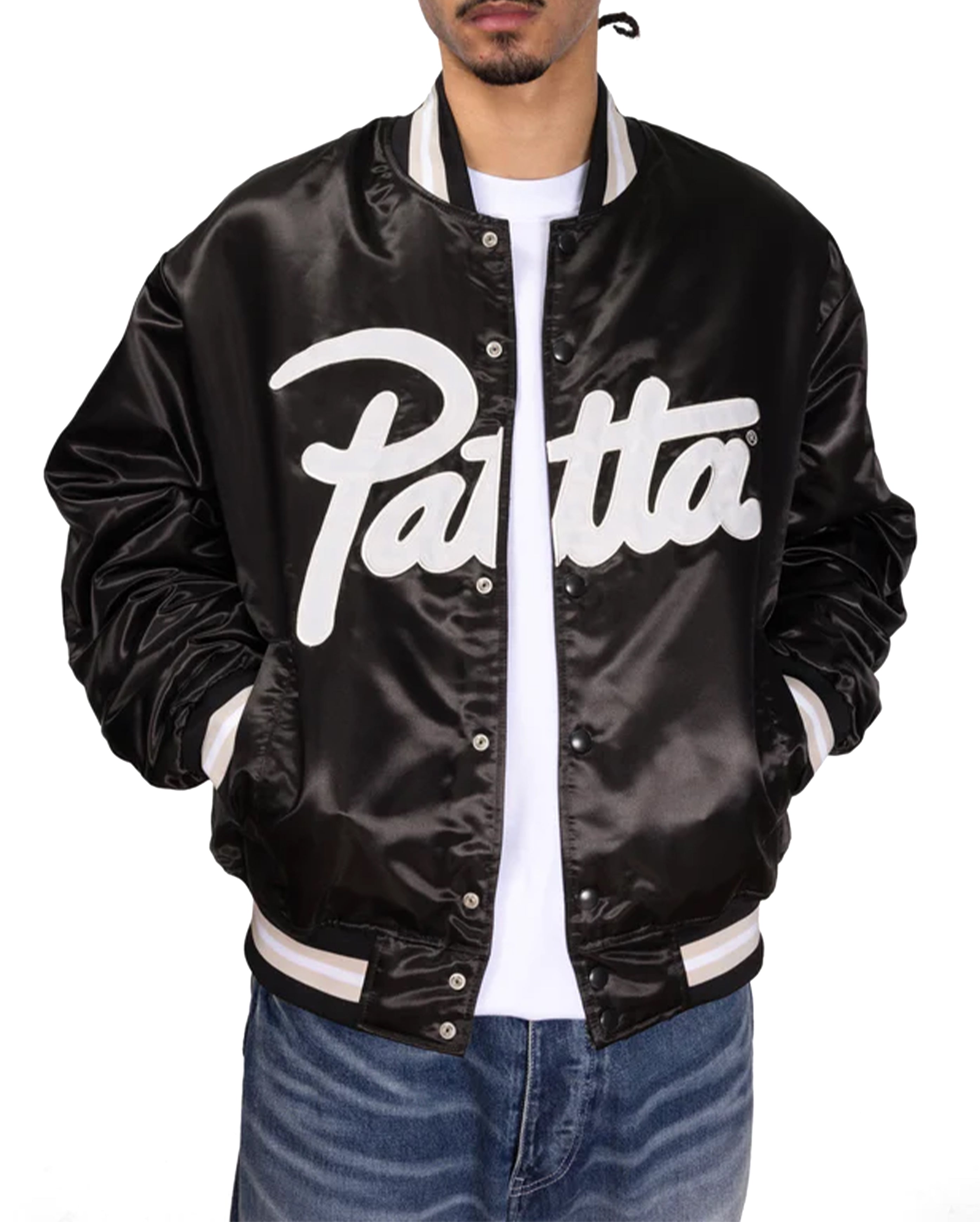 Script Logo Satin Varsity Jacket Black - Starcowparis - 2
