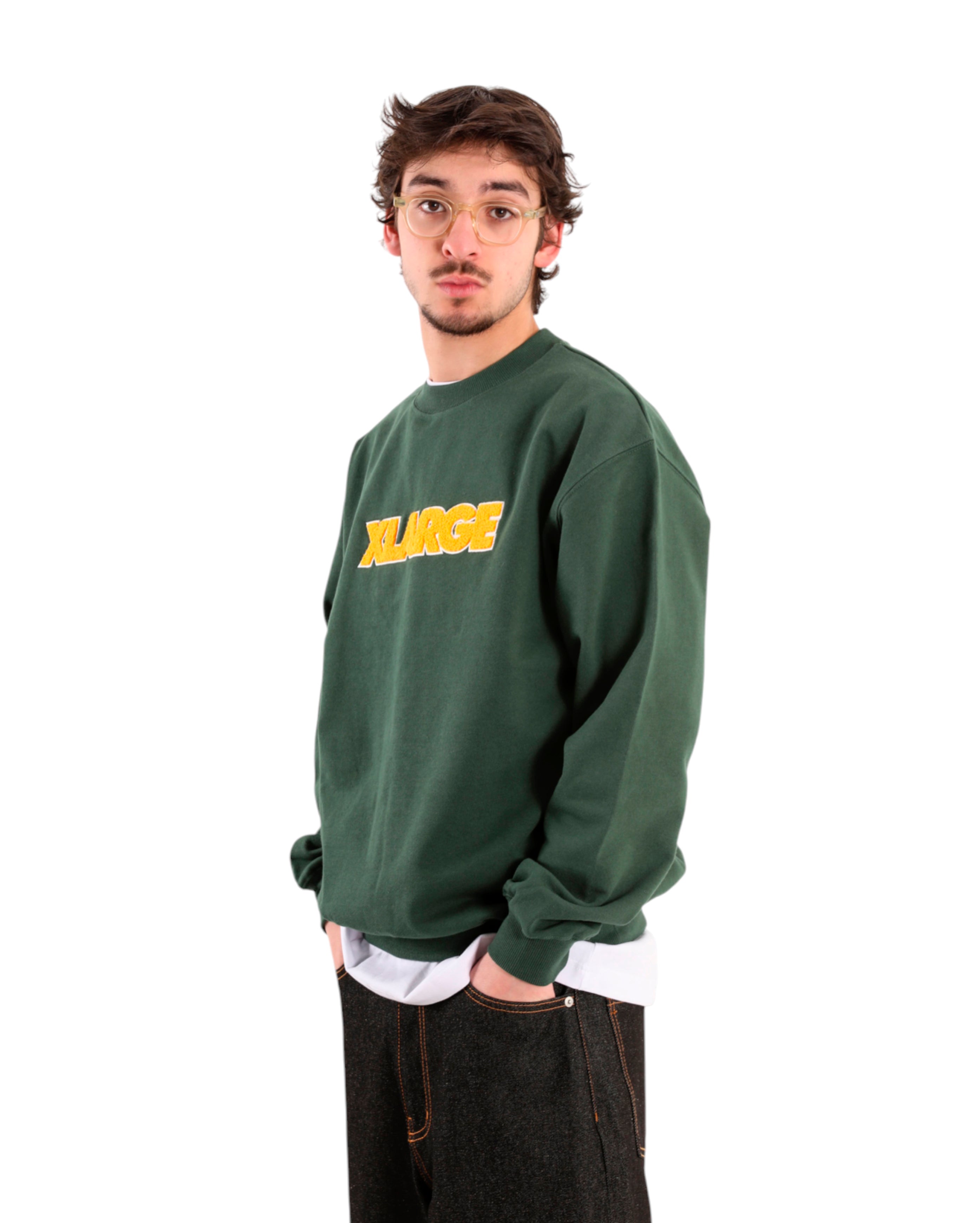 Chenille Standard Logo Crewneck Sweatshirt Green - Starcowparis - 1