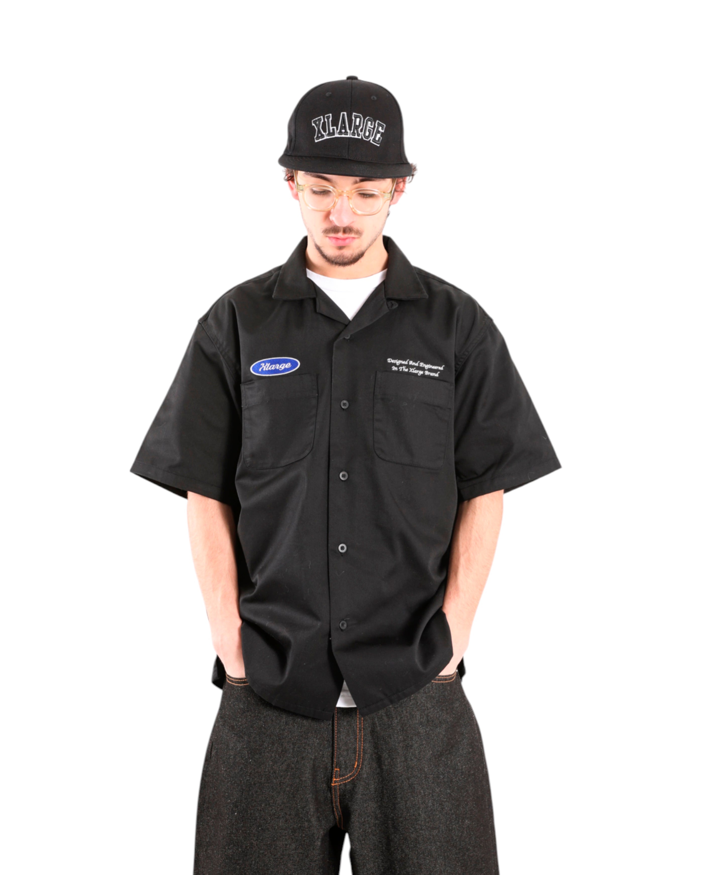 Xlarge-Embroided Short Sleeve Work Shirt Black-Starcowparis - Starcowparis - 1