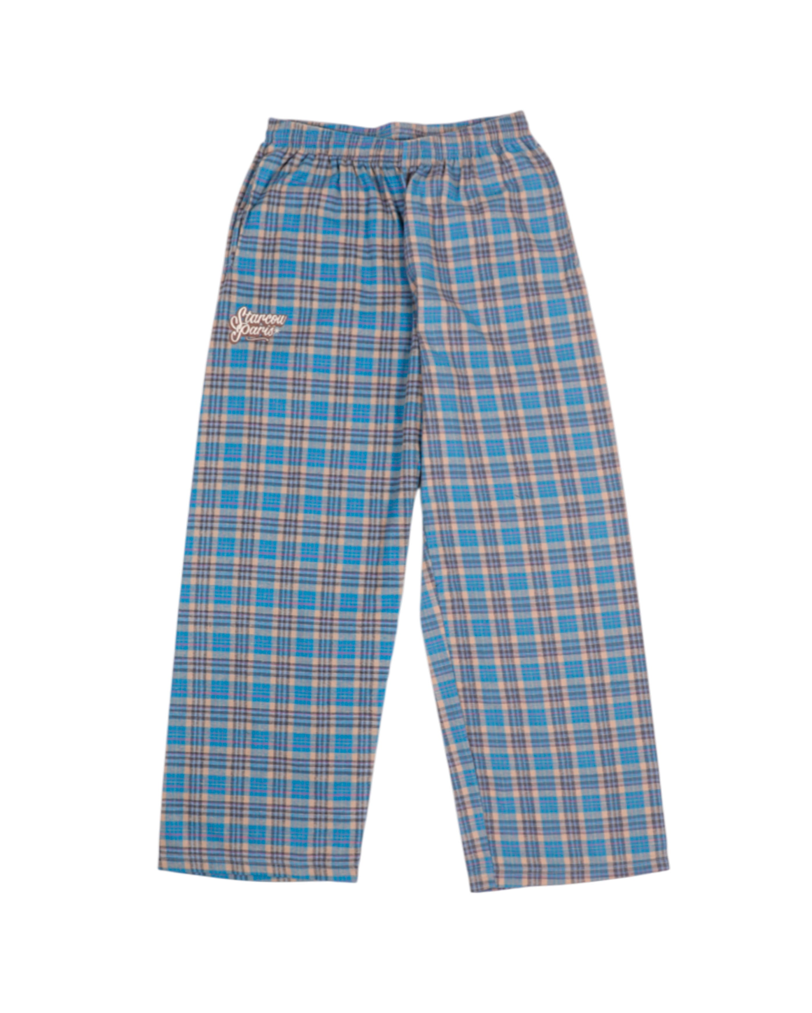 starcow-x With Vivid Color Fleece Flannel Pant Blue /beige-Starcowparis
