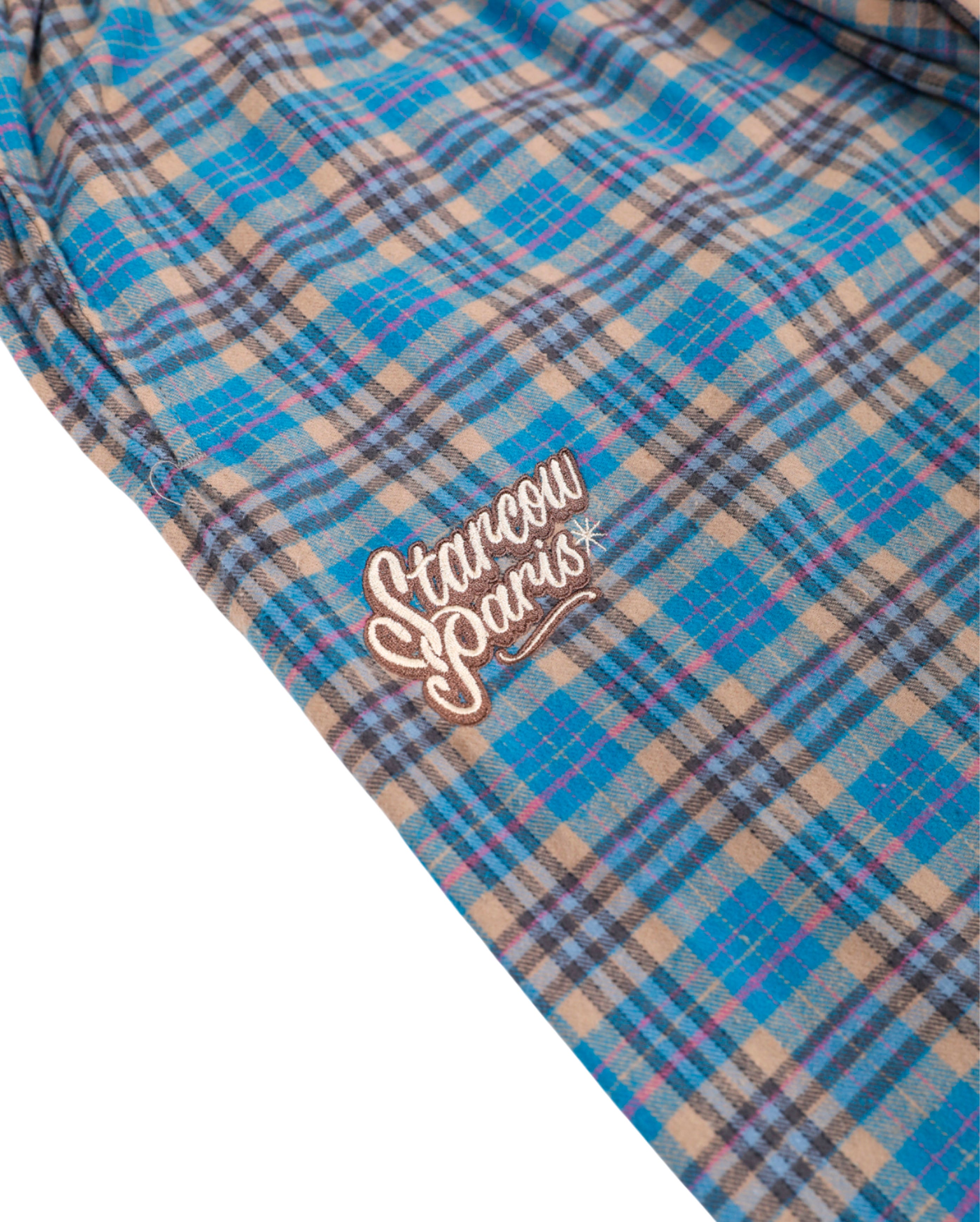 starcow-x With Vivid Color Fleece Flannel Pant Blue /beige-Starcowparis