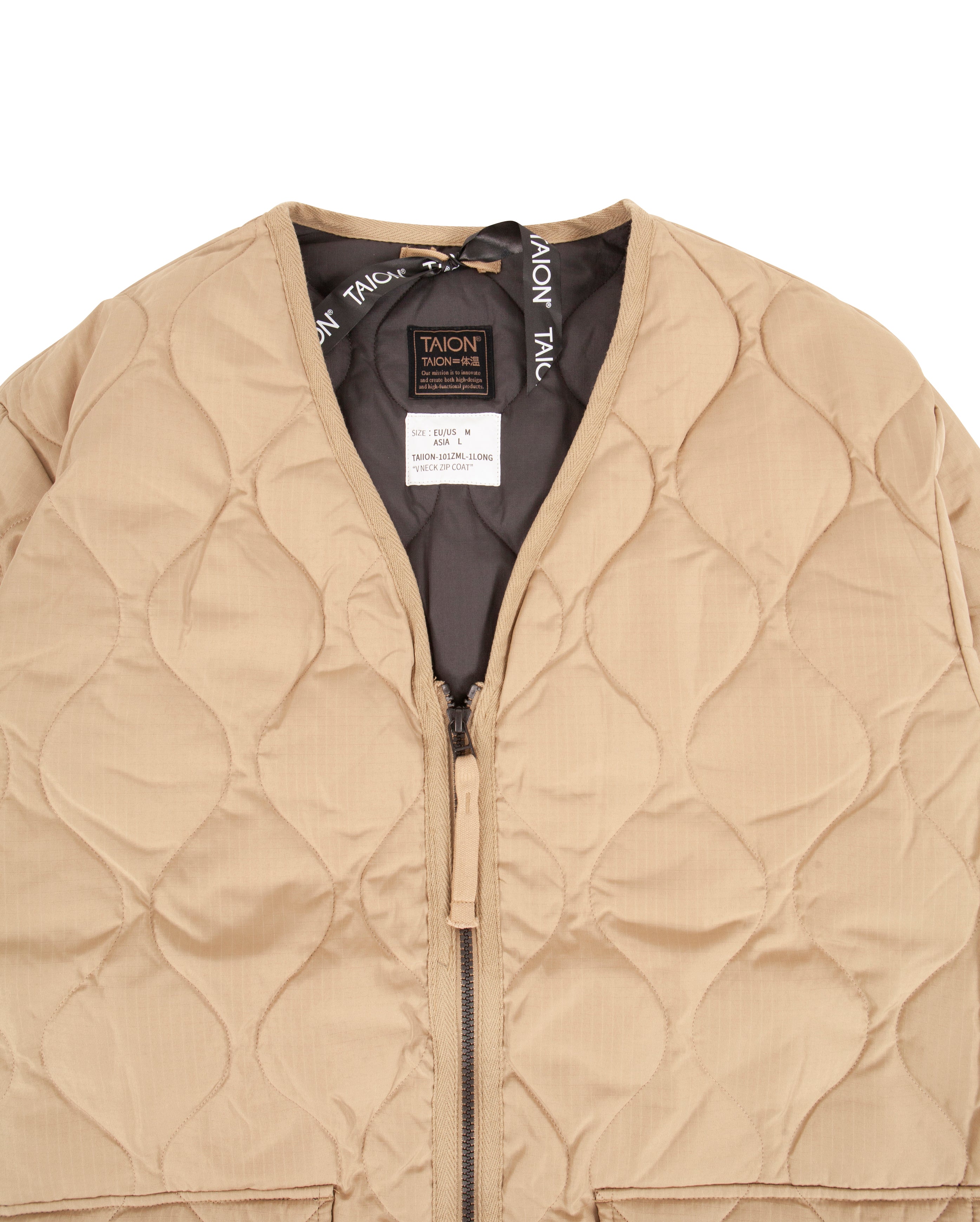 Military V Neck Zip Down Coat Coyote - Starcowparis