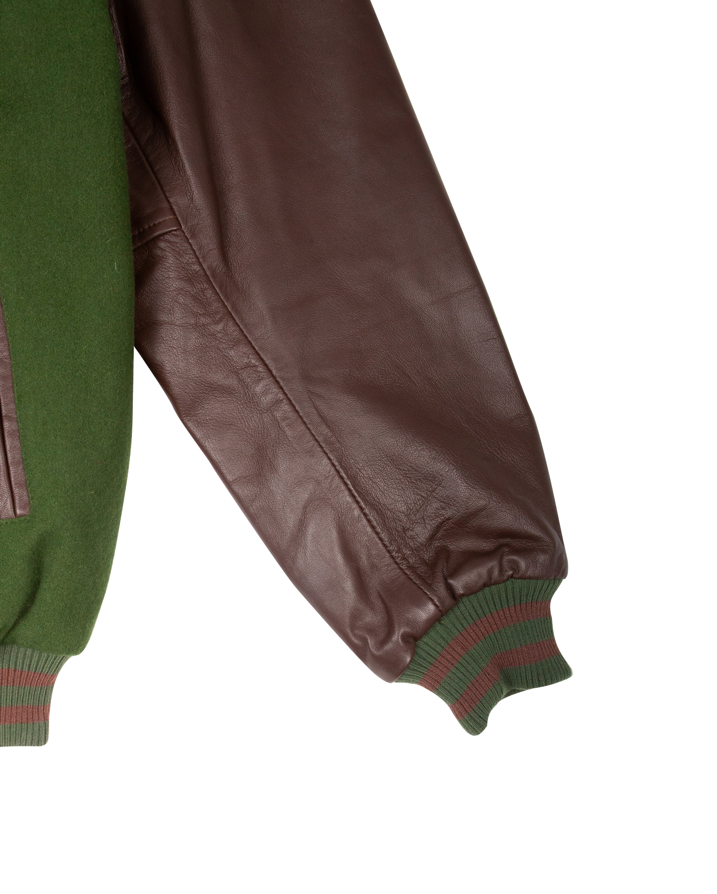 Leather Letterman Jacket Black Forest Green - Starcowparis