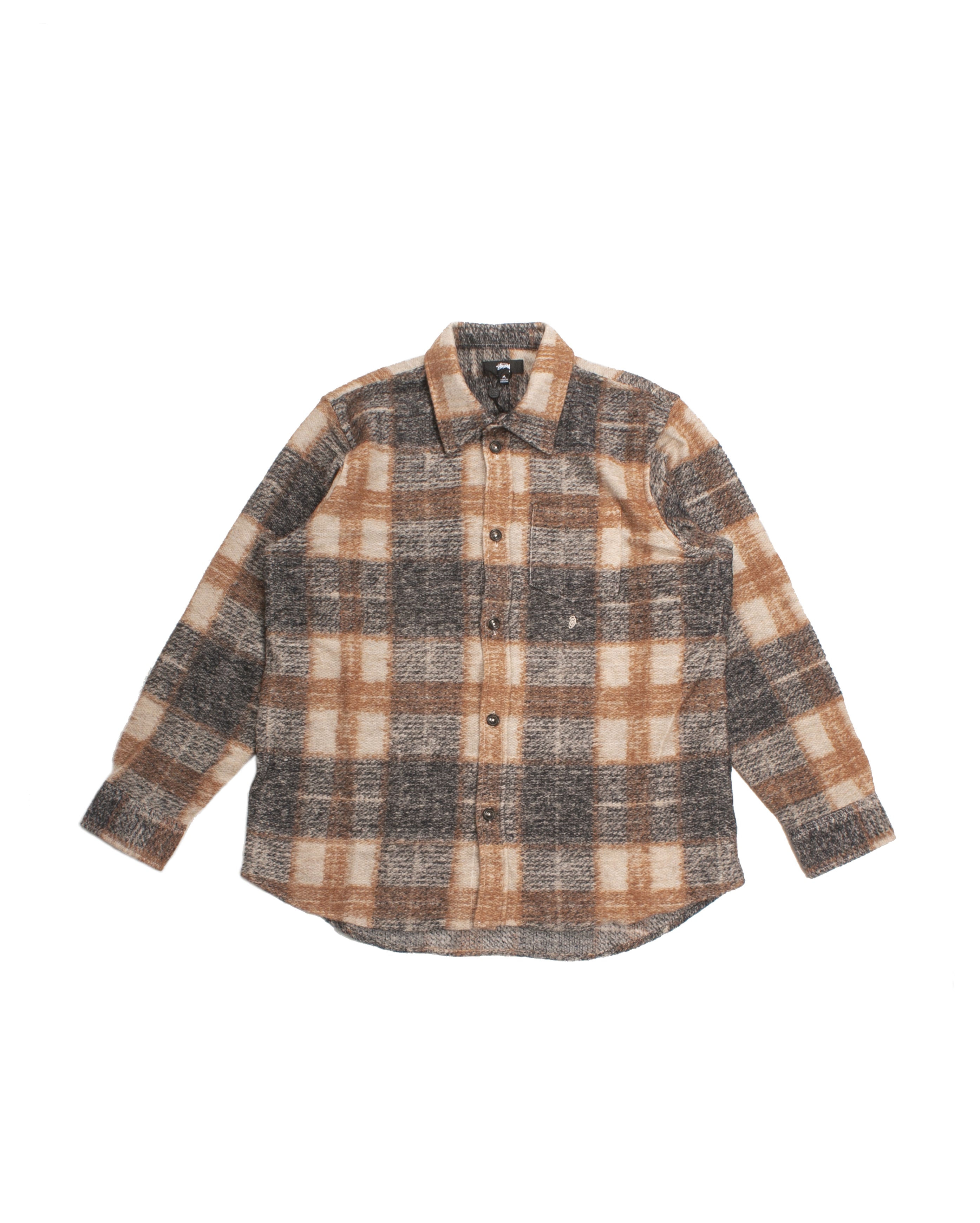 Plaid Knit Shirt Navy OUTLET