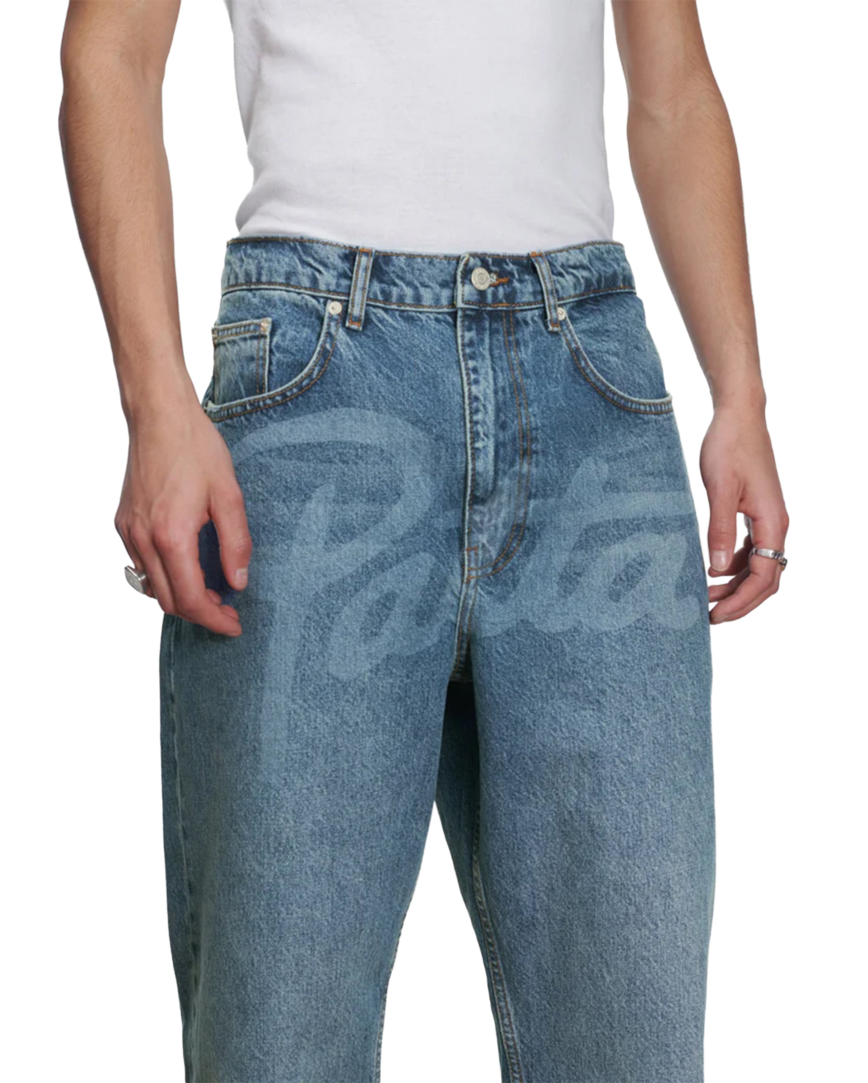 Laserprint Whiskers Denim Pants Light Blue Denim - Starcowparis - 2