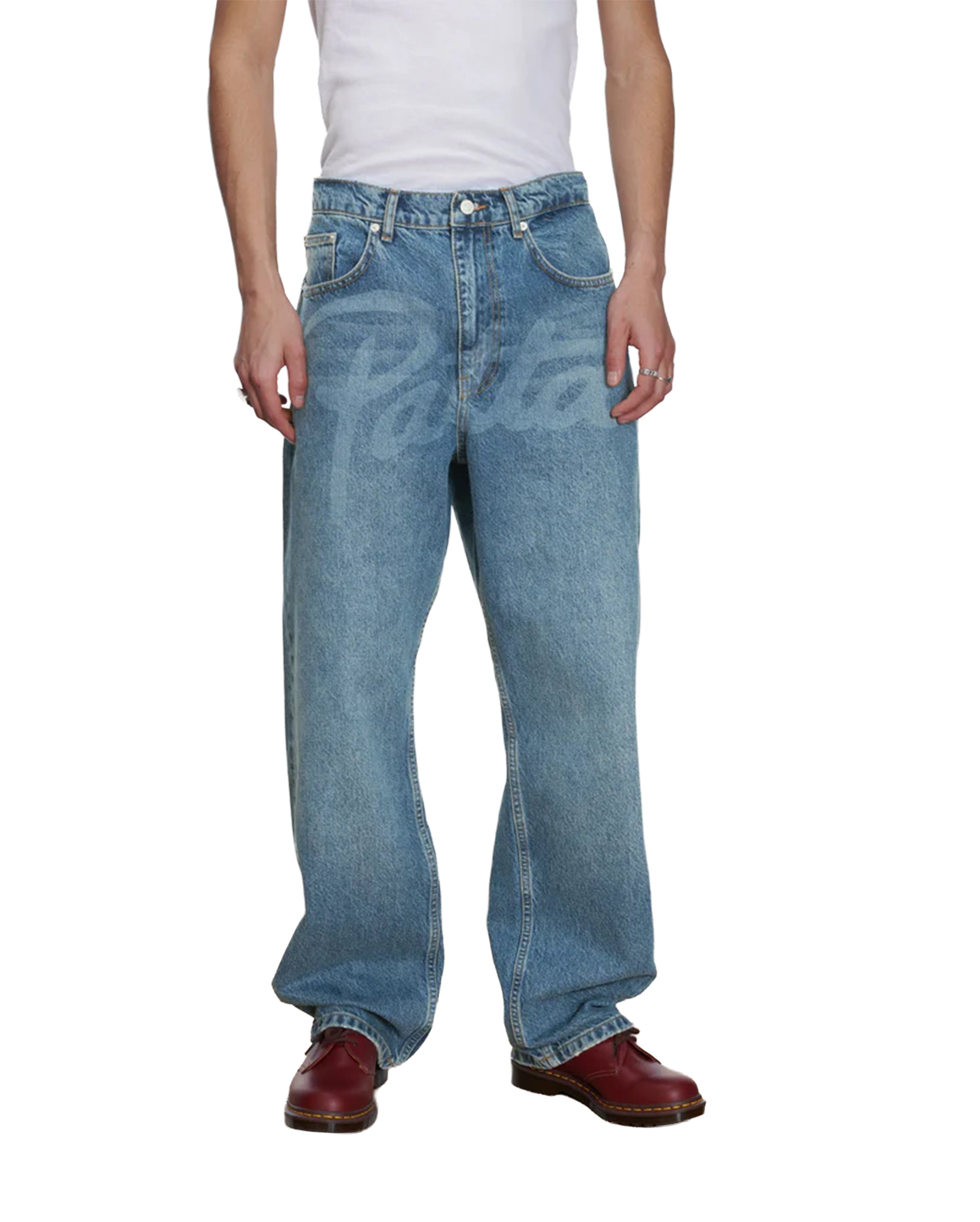 Laserprint Whiskers Denim Pants Light Blue Denim - Starcowparis - 4