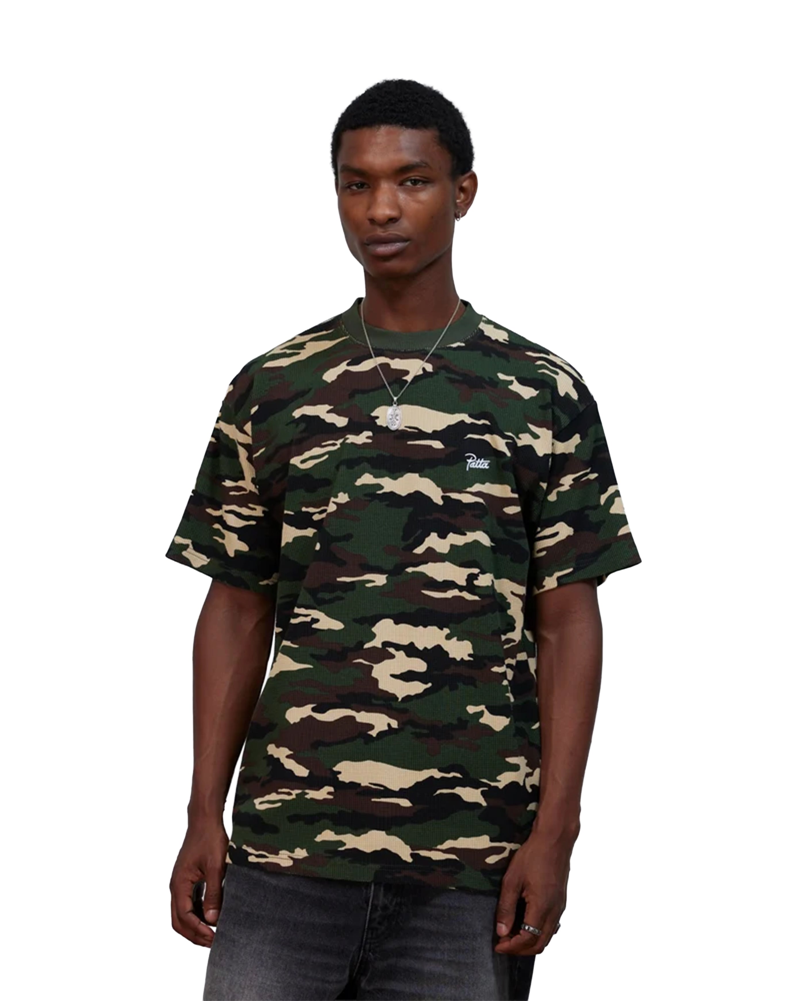Waffle Script Logo T-Shirt Woodland Camo - Starcowparis - 2